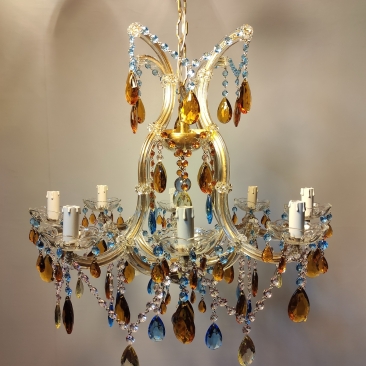 Винтажная люстра с цветным хрусталем