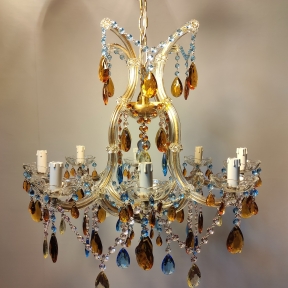Винтажная люстра с цветным хрусталем